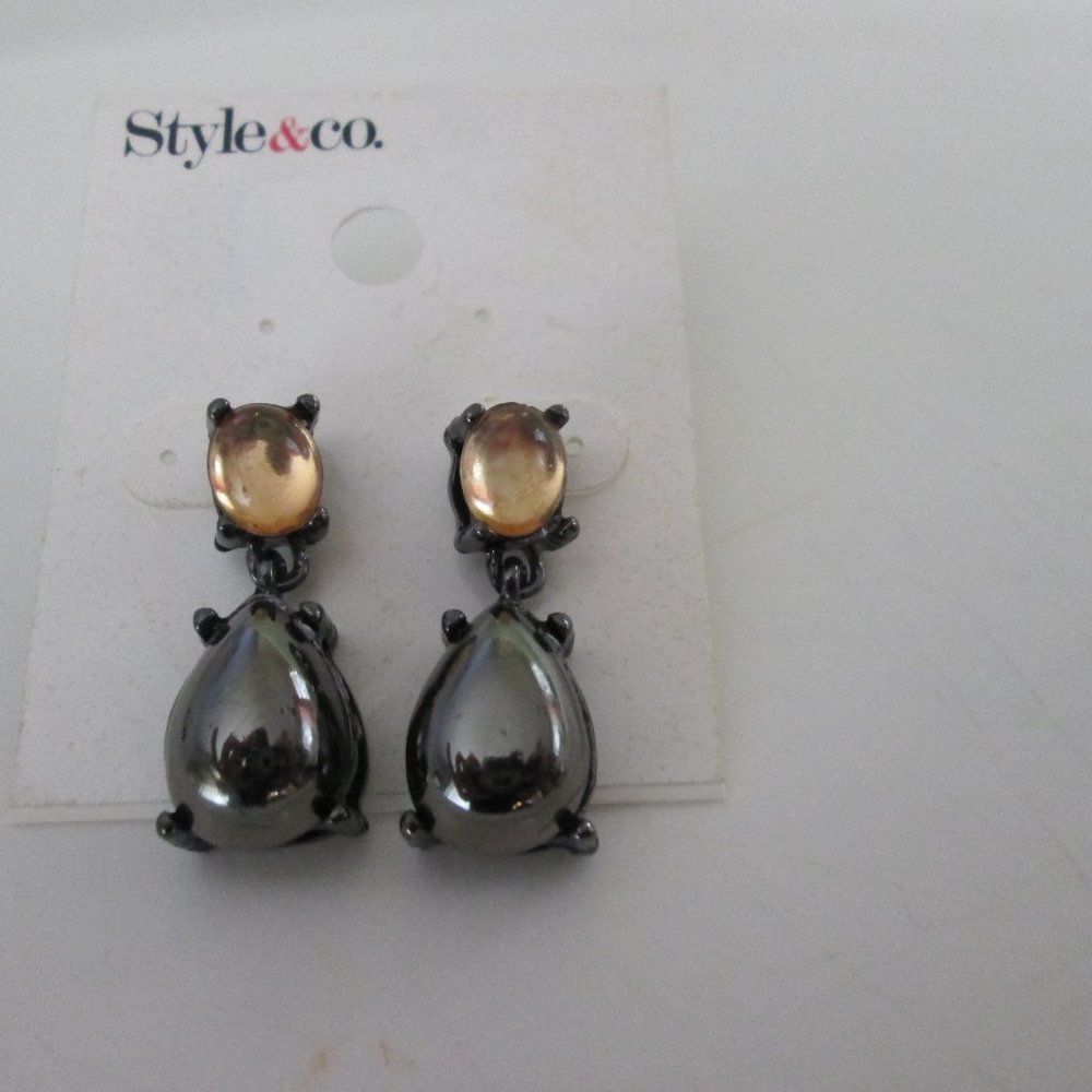 Earrings, Post, Dangle with hematite